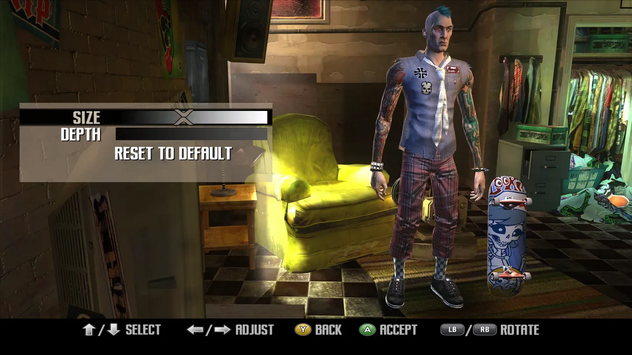 Create-a-Skater Plus body shape page: a full-body skater with shoulder size and depth sliders